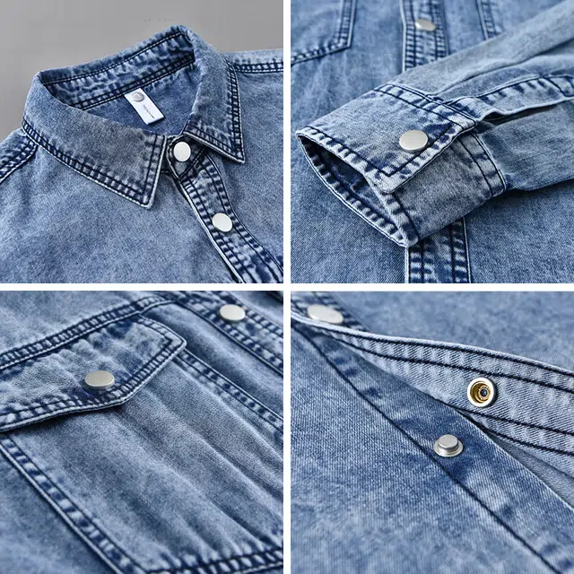 么宁 纯棉水洗长袖牛仔外套宽松翻领工装衬衣舒适透气休闲上衣个性时尚衬衫 男女同款
