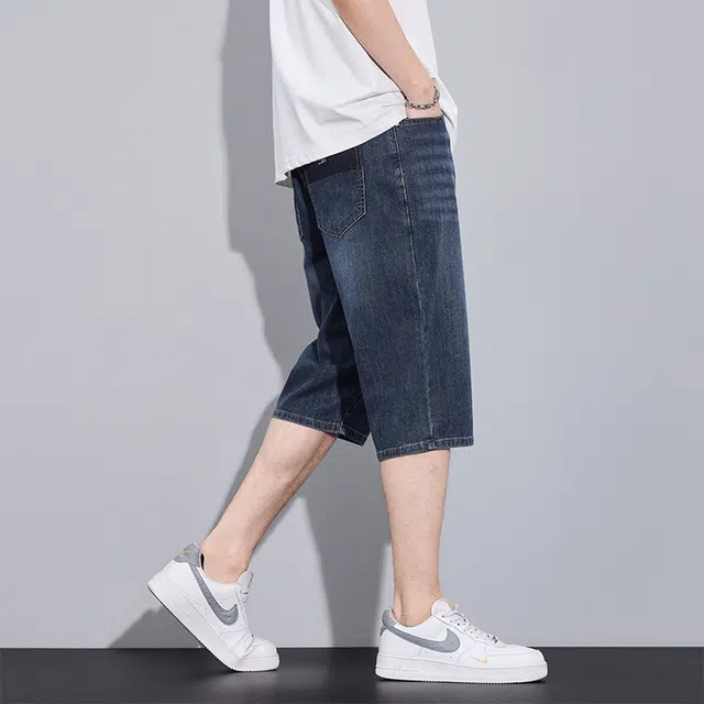 么宁 七分裤潮流时尚直筒宽松牛仔短裤 男女同款