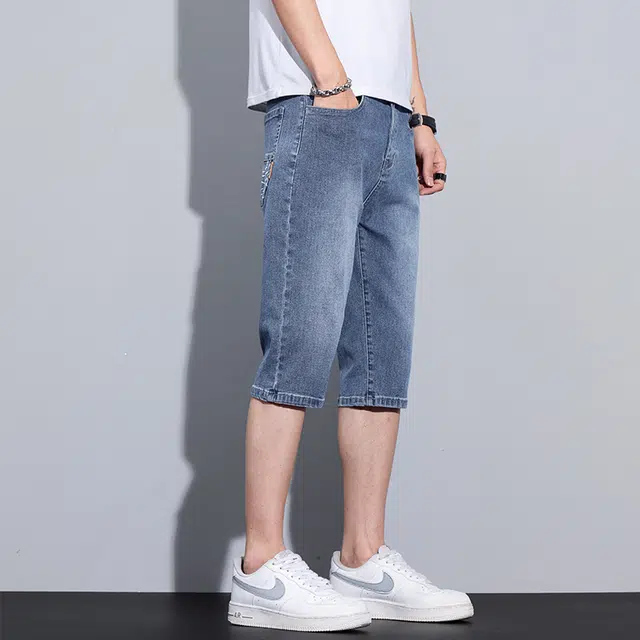么宁 印花薄款七分裤潮流时尚透气个性痞帅牛仔短裤 男女同款