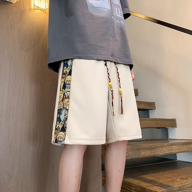 么宁 个性刺绣印花宽松百搭五分裤薄款舒适透气设计感运动休闲短裤 男女同款