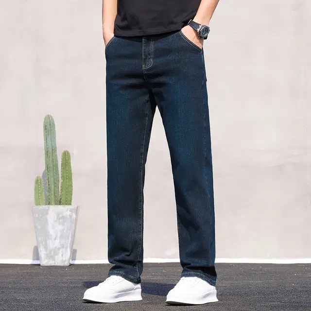 么宁 宽松直筒轻商务潮流时尚简约百搭弹力舒适透气耐穿耐磨个性痞帅牛仔裤 男女同款