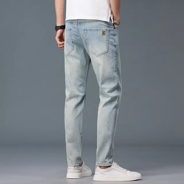 么宁 韩版潮流时尚修身弹力直筒裤舒适透气简约百搭个性痞帅运动休闲牛仔裤 男女同款