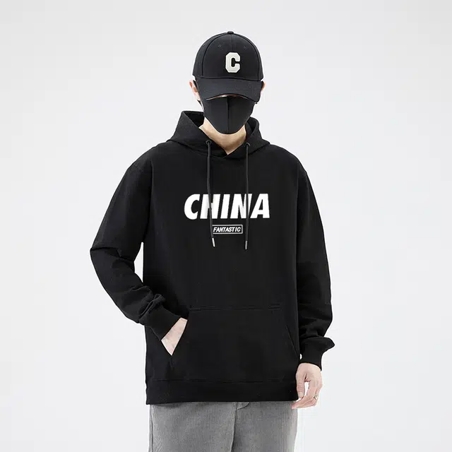 么宁 秋冬季基础款字母印花长袖连帽休闲外套美式潮牌情侣套头宽松上衣简约百搭舒适透气加绒保暖卫衣 男女同款