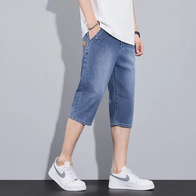 么宁 薄款潮流时尚直筒七分裤牛仔短裤 男女同款