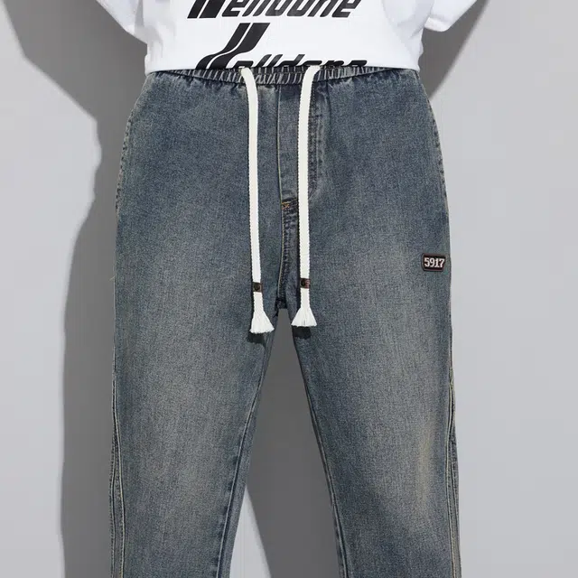 么宁 美式高街复古水洗宽松直筒简约百搭舒适透气阔腿牛仔裤 男女同款