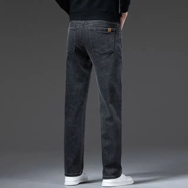 么宁 秋冬季简约百搭轻商务宽松直筒裤舒适透气耐穿耐磨个性时尚运动休闲牛仔裤 男女同款