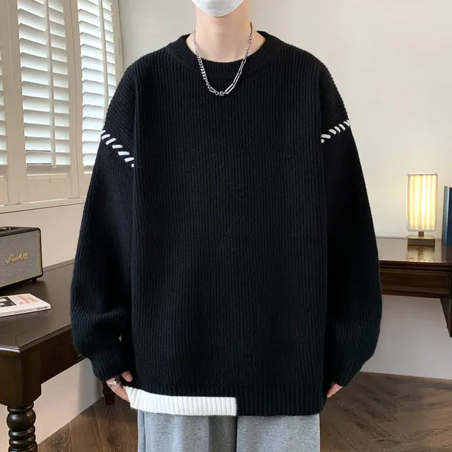 么宁 慵懒风长袖圆领简约百搭休闲舒适透气宽松加厚保暖针织衫 男女同款