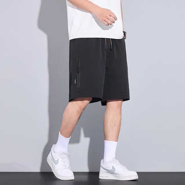 么宁 纯色薄款潮牌五分裤舒适透气弹力宽松直筒百搭户外运动工装短裤 男女同款