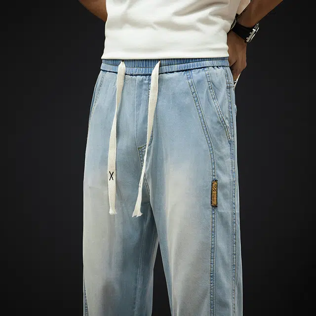 么宁 美式复古宽松直筒裤薄款简约百搭垂感弹力舒适透气个性痞帅牛仔裤 男女同款