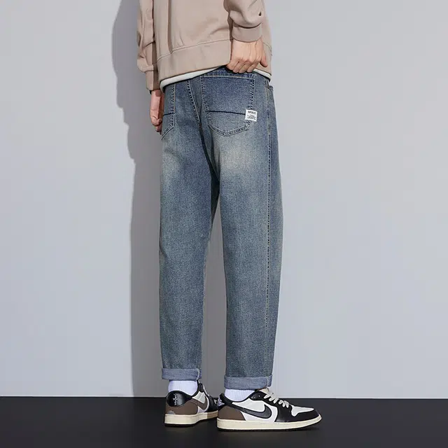 么宁 美式复古水洗宽松潮流时尚弹力舒适透气锥形裤耐穿耐磨个性痞帅休闲牛仔裤 男女同款