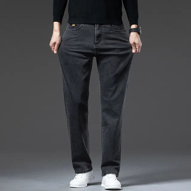 么宁 秋冬季简约百搭轻商务宽松直筒裤舒适透气耐穿耐磨个性时尚运动休闲牛仔裤 男女同款