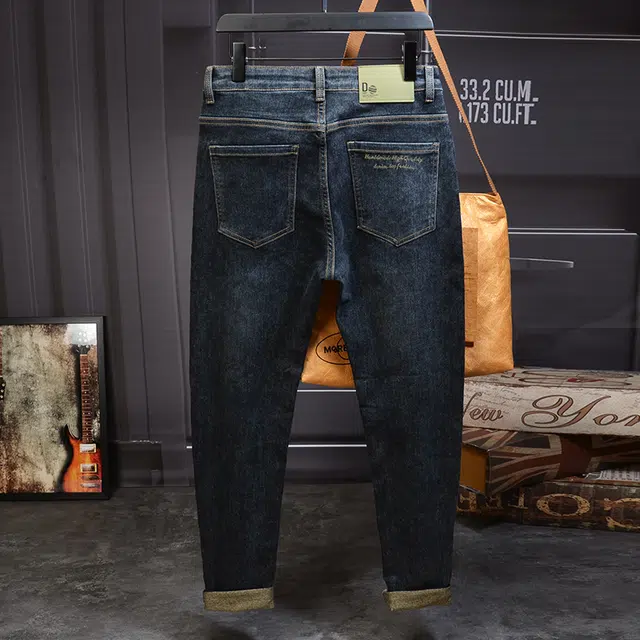 么宁 经典款重工水洗大牛复古弹力直筒裤舒适透气简约百搭耐穿耐磨休闲牛仔裤 男女同款