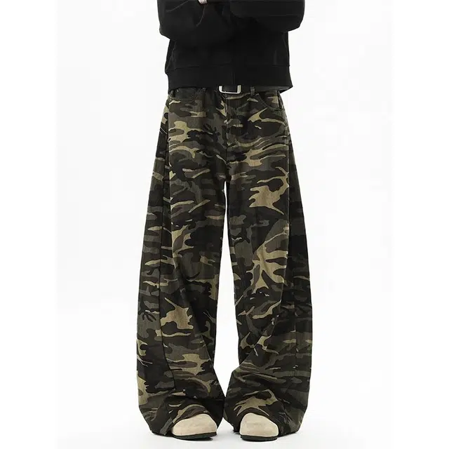 如续 美式复古高街风设计感拖地阔腿长裤百搭慵懒风宽松直筒牛仔裤 男款