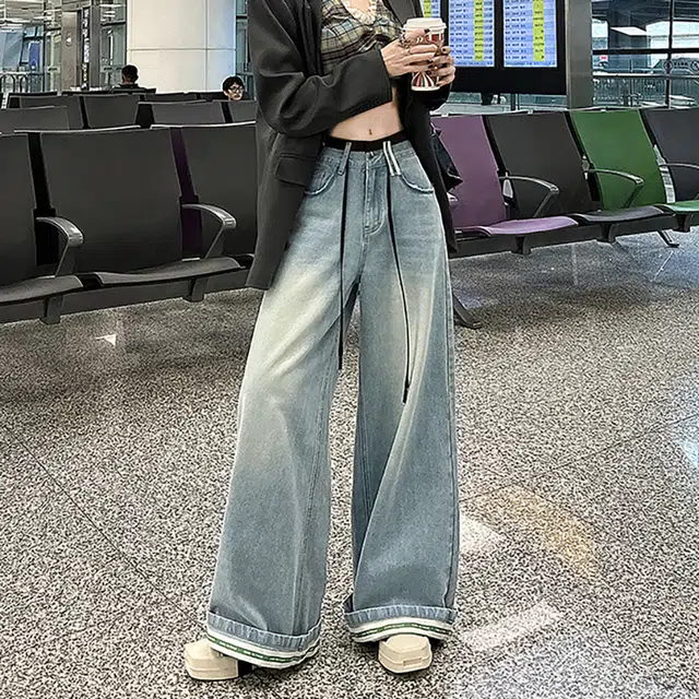 如续 美式高街阔腿裤辣妹复古显瘦宽松高级感修身休闲高腰长裤牛仔裤 女款