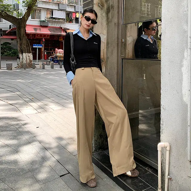 如续 秋冬季侧压褶宽松高腰阔腿舒适垂感百搭无束缚时尚。休闲裤 女款