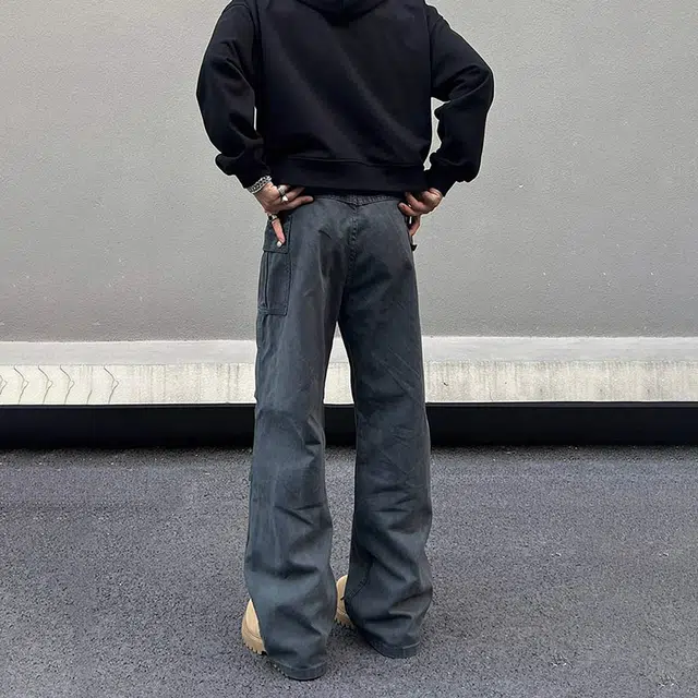 如续 美式复古做旧褶皱微喇叭设计感休闲长裤高街风高级感宽松工装裤 男女同款