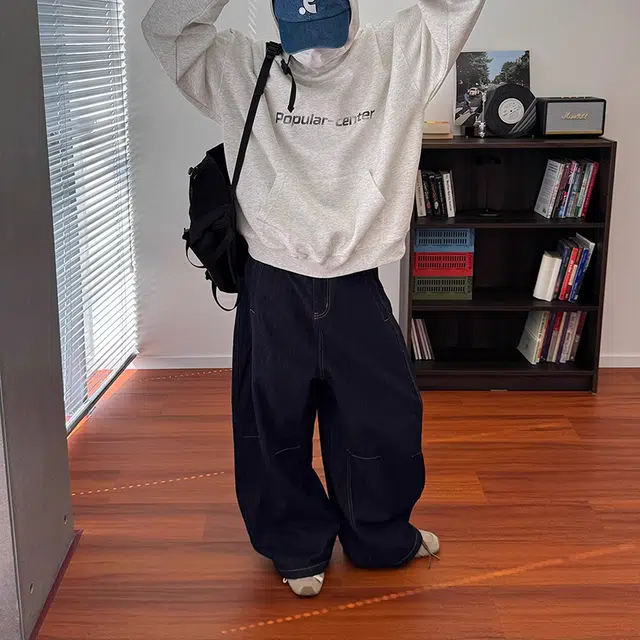 如续 美式复古风丹宁原色宽松直筒长裤潮流简约高级感阔腿休闲牛仔裤 男女同款