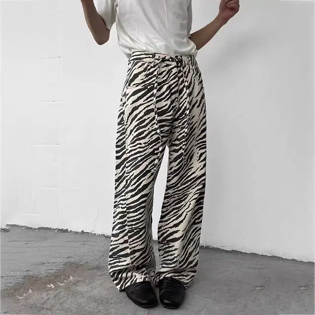如续 秋季上新美式复古小众斑马纹直筒宽松显瘦水洗做旧阔腿拖地裤牛仔裤 男款