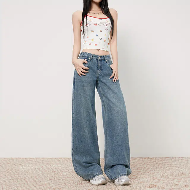 如续 美式复古蓝经典百搭款低腰直筒宽松拖地裤长裤&加长牛仔裤 女款