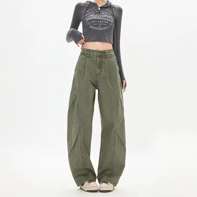 如续 美式褶皱设计做旧复古潮流舒适宽松百搭牛仔裤 男女同款