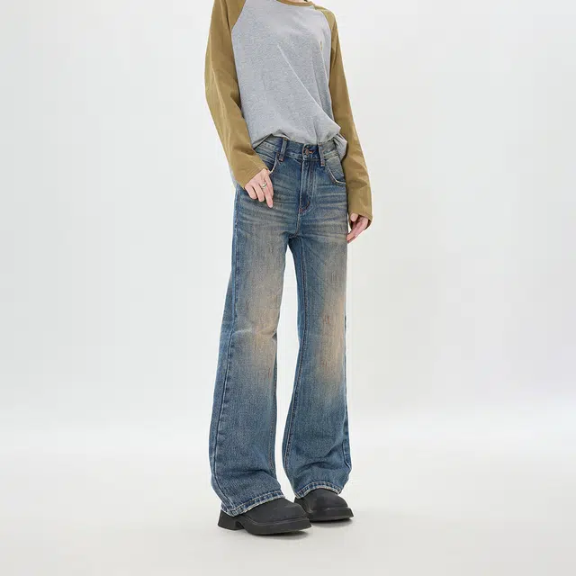 如续 美式宽松设计感复古简约百搭休闲小众裤牛仔裤 男女同款