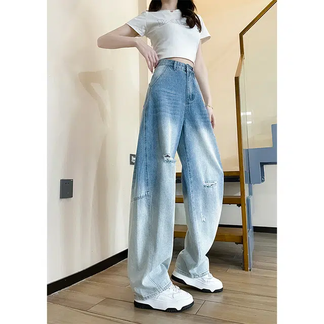 如续 美式复古高级潮流舒适时尚简约阔腿百搭设计感牛仔裤 女款