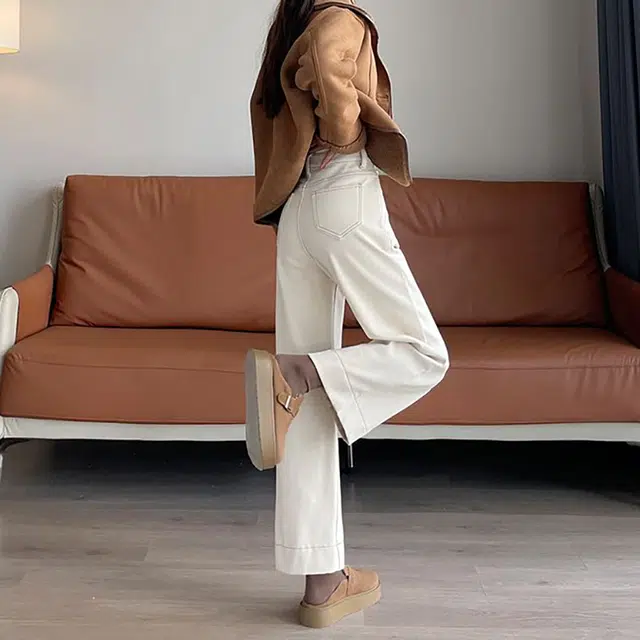 如续 韩系简约时尚百搭气质长裤直筒加绒女秋冬辣妹宽松显瘦九分小个子阔腿牛仔裤 女款