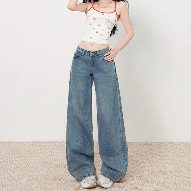 如续 美式复古蓝经典百搭款低腰直筒宽松拖地裤长裤&加长牛仔裤 女款