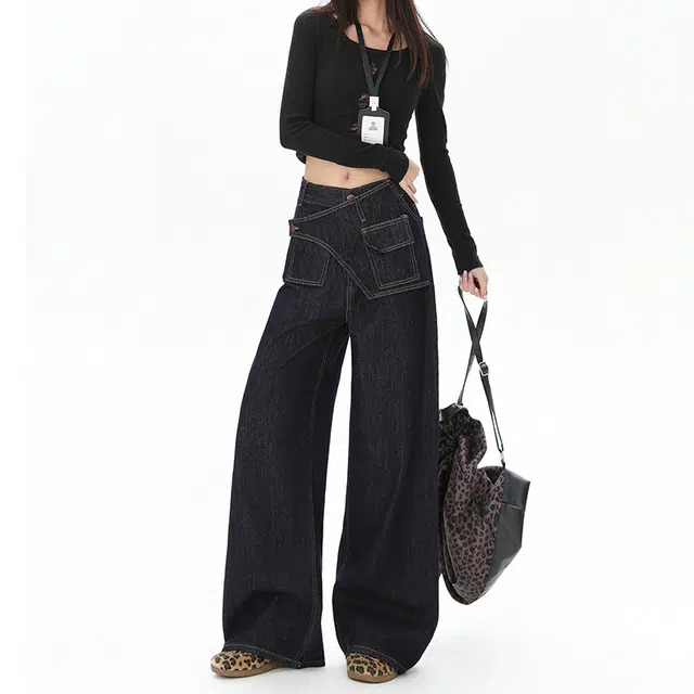 如续 设计感阔腿女宽松显瘦高街爆款超火直筒裤牛仔裤 女款