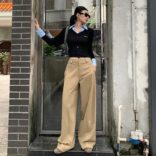 如续 秋冬季侧压褶宽松高腰阔腿舒适垂感百搭无束缚时尚。休闲裤 女款