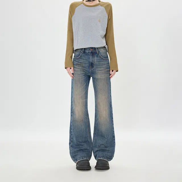 如续 美式宽松设计感复古简约百搭休闲小众裤牛仔裤 男女同款