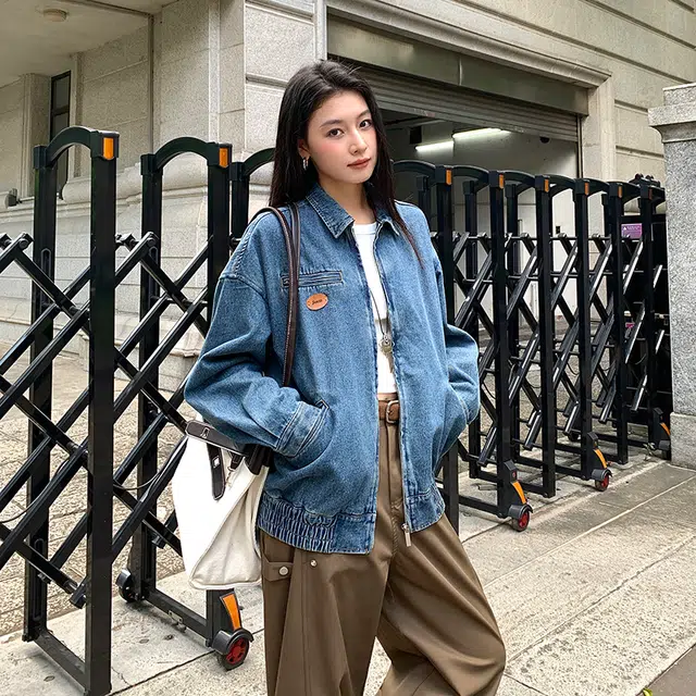 如续 中性风复古减龄宽松美式落肩机车 牛仔外套 男女同款