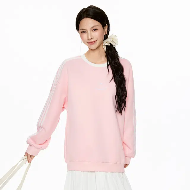 如续 樱绽芳华 韩系三条杠圆领套头秋冬慵懒风上衣卫衣 女款