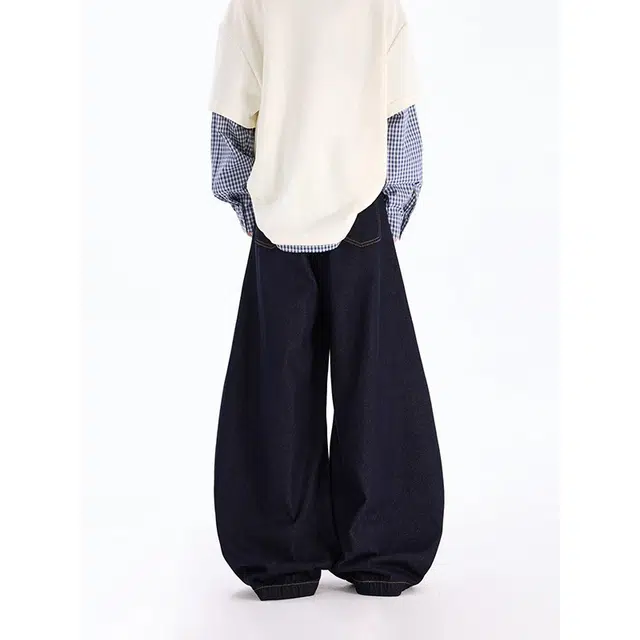 如续 美式复古风纯色简约百搭阔腿长裤低腰慵懒弛感垂感休闲拖地牛仔裤 男女同款