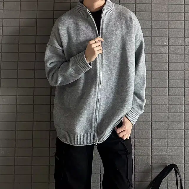 如续 高质量老钱风简约开衫拉链男立领保暖休闲年轻外套针织衫 男女同款