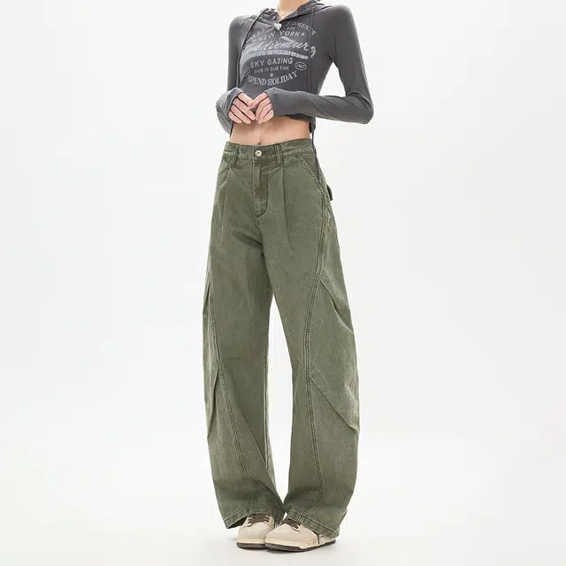 如续 美式褶皱设计做旧复古潮流舒适宽松百搭牛仔裤 男女同款