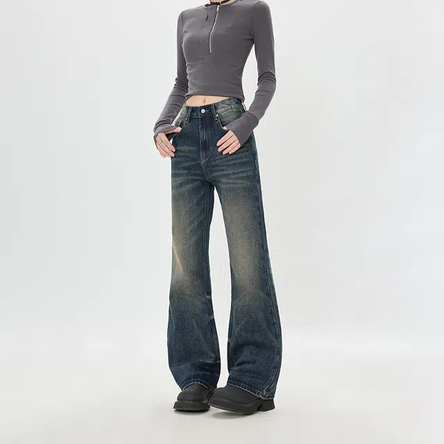 如续 复古拖地直筒宽松百搭美式做旧街头牛仔裤 男女同款