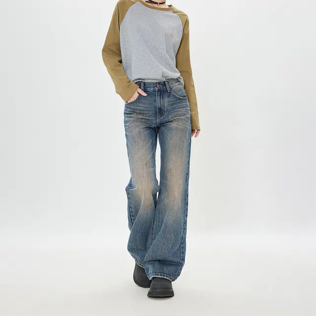 如续 美式宽松设计感复古简约百搭休闲小众裤牛仔裤 男女同款