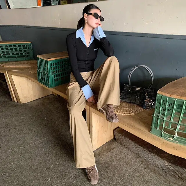 如续 秋冬季侧压褶宽松高腰阔腿舒适垂感百搭无束缚时尚。休闲裤 女款