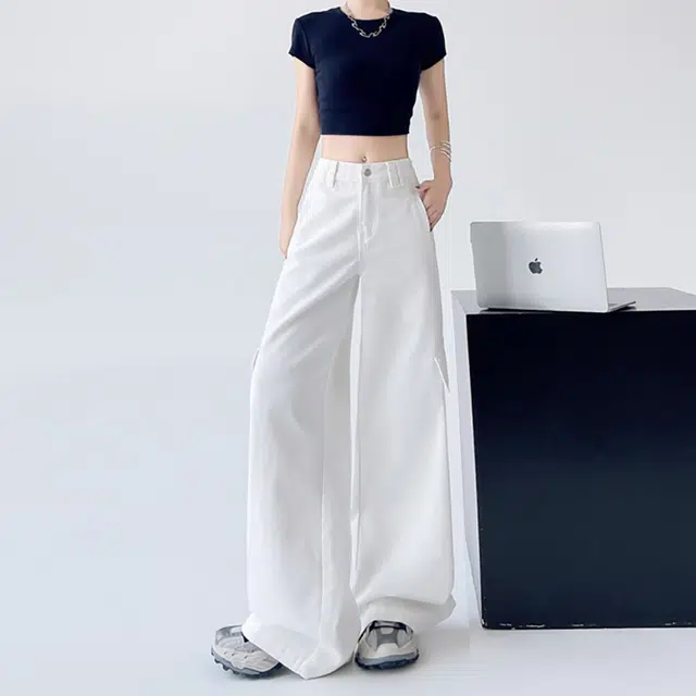 如续 美式复古工装裤女宽松显瘦休闲阔腿裤长裤子牛仔裤 女款