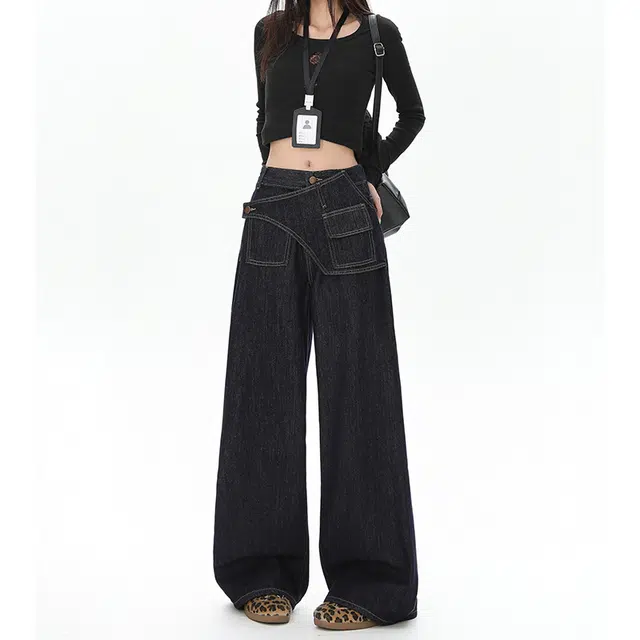 如续 设计感阔腿女宽松显瘦高街爆款超火直筒裤牛仔裤 女款