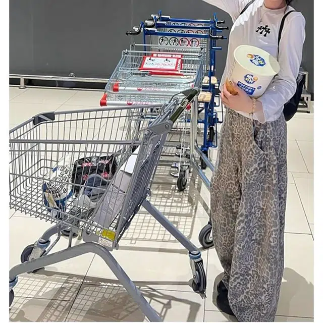 如续 美式复古豹纹弯刀女高腰宽松直筒梧桐阔腿拖地镰刀裤子牛仔裤 女款