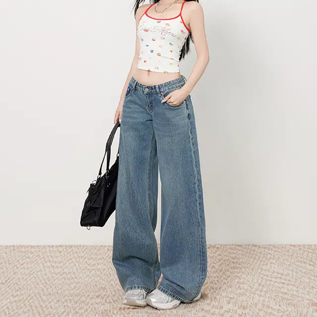 如续 美式复古蓝经典百搭款低腰直筒宽松拖地裤长裤&加长牛仔裤 女款
