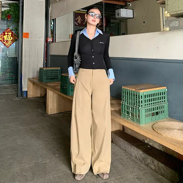 如续 秋冬季侧压褶宽松高腰阔腿舒适垂感百搭无束缚时尚。休闲裤 女款