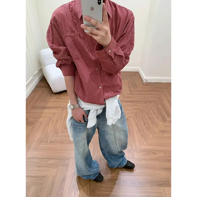 如续 美式复古重磅水洗做旧弯刀长裤宽松直筒阔腿拖地设计感百搭牛仔裤 男女同款