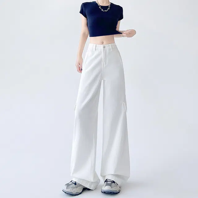 如续 美式复古工装裤女宽松显瘦休闲阔腿裤长裤子牛仔裤 女款
