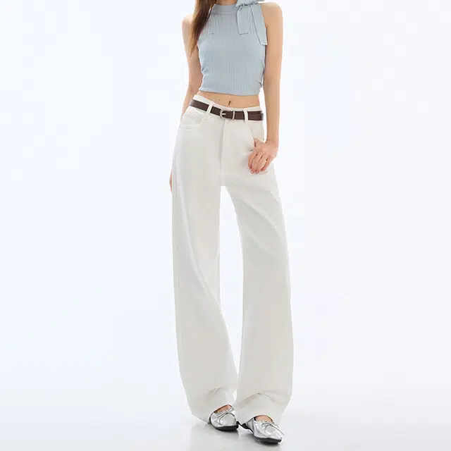 如续 小个子窄版阔腿裤女高腰收腹显瘦宽松拖地裤九分常规加长牛仔裤 女款