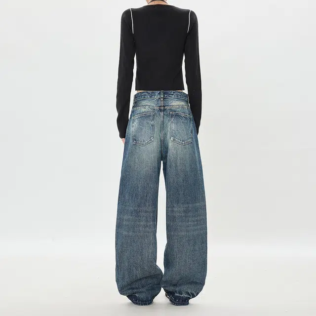 如续 美式怀旧复古宽松阔腿浅色百搭感垂感弯刀牛仔裤 男女同款