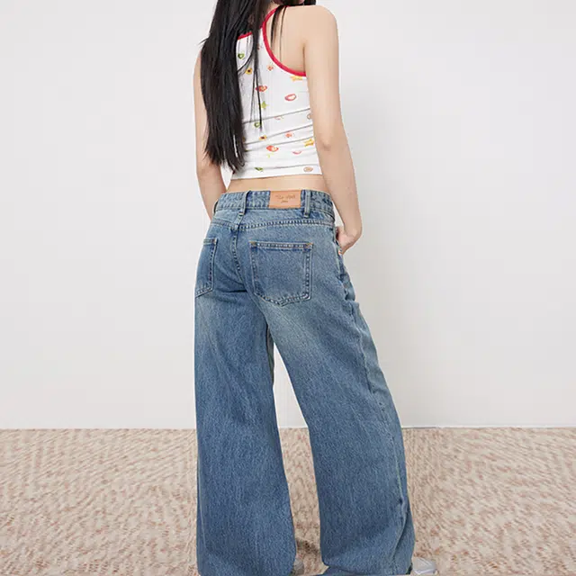 如续 美式复古蓝经典百搭款低腰直筒宽松拖地裤长裤&加长牛仔裤 女款