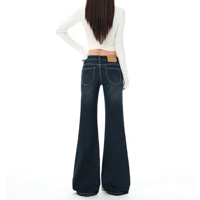如续 低腰微喇叭秋季不贴腿直筒弹力裤子牛仔裤 女款